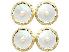 Pearl, Mother of Pearl and 14 ct Yellow Gold Cufflinks by Tiffany & Co - Antique Circa 1920; C7159