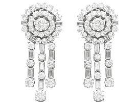 13.96 ct Diamond and 18 ct White Gold Drop Earrings - Vintage Circa 1960
