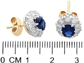 Size of Sapphire and Diamond Cluster Earrings Yellow Gold