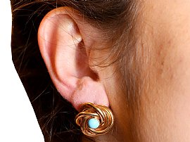 Wearing Image for Turquoise and Gold Knot Earrings