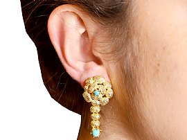 Wearing Image for Turquoise and Gold Drop Earrings