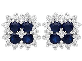 0.75ct Sapphire and 0.51ct Diamond, 18ct White Gold Stud Earrings - Vintage Circa 1990