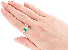 Wearing Image for Emerald and Diamond Ring Yellow Gold in the UK