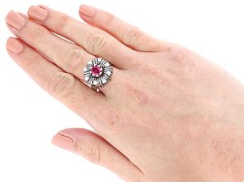 Wearing Image for Vintage Ruby Cluster Ring White Gold 18k