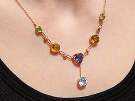 Multi Gemstone Necklace on the Neck