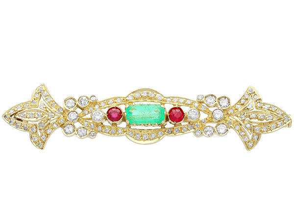 Emerald Ruby and Diamond Brooch