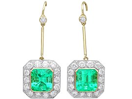 10.32ct Emerald and 3.10ct Diamond and 18ct Yellow Gold Drop Earrings - Vintage Circa 1960