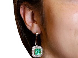 Wearing Image for Yellow Gold Emerald and Diamond Drop Earrings