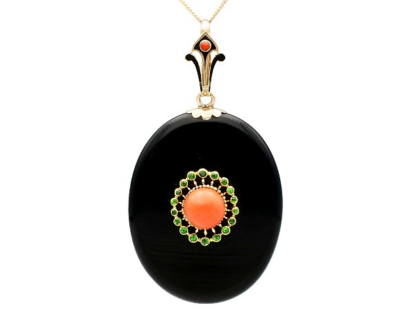 Antique Onyx Pendant with Coral