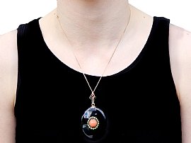 Wearing Image for Antique Onyx Pendant with Coral