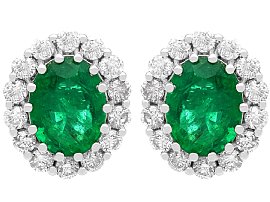 Vintage Emerald Cluster Earrings with Diamonds in 18ct White Gold