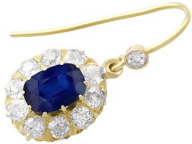 Antique Blue Sapphire Dangle Earrings in Gold