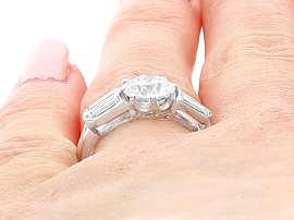 Solitaire Diamond Ring with Baguettes Close Up