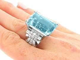 Large Aquamarine Cocktail Ring wearing 