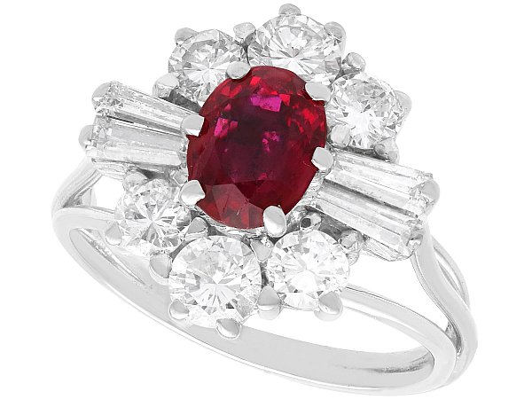 Ruby and Diamond Cluster Ring White Gold