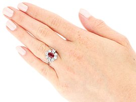 Ruby and Diamond Cluster Ring White Gold Wearing