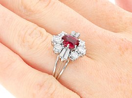 Wearing Ruby and Diamond Cluster Ring White Gold