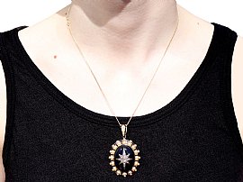 Victorian Seed Pearl Pendant with Onyx 
