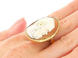 Gold Cameo Ring on the Hand