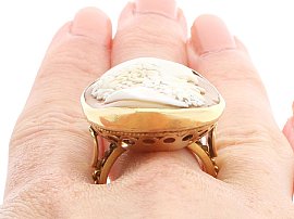 Gold Cameo Ring Being Worn