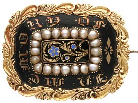 Enamel and Seed Pearl, 12 ct Yellow Gold Mourning Brooch - Antique Circa 1835