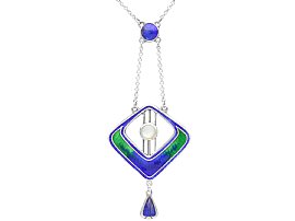Enamel, Mother of Pearl and Sterling Silver Pendant - Art Nouveau - Antique 1917