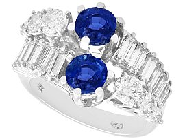 Vintage 1.38ct Sapphire and Baguette Diamond Ring in White Gold