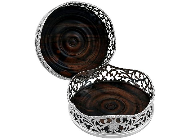 Sterling Silver Wine Coasters with Walnut 