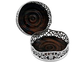 Sterling Silver and Walnut Wood Coasters - Antique Victorian (1839); C7299