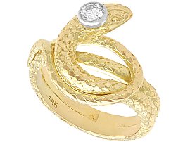 Vintage14ct Yellow Gold Snake Ring with Diamond