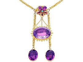 16.90ct Amethyst, 0.91ct Citrine and Turquoise, 20ct Yellow Gold Drop Necklace - Antique Victorian