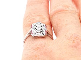 Diamond and Ruby Dress Ring White Gold Close Up