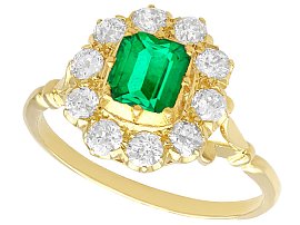 Vintage Emerald and 1.00ct Diamond Yellow Gold Dress Ring