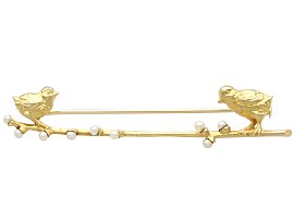 Antique Seed Pearl Bird Brooch in Yellow Gold
