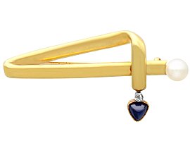 0.62ct Sapphire, Diamond and Pearl, 18ct Yellow Gold Brooch - Antique French Import Circa 1880
