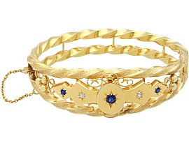 Yellow Gold Antique Sapphire and Diamond Bangle Bracelet