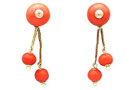 Antique Coral Earrings in 18ct Yellow Gold