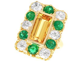 Antique 3.45ct Topaz and 1.86ct Emerald, 1.78ct Diamond Ring