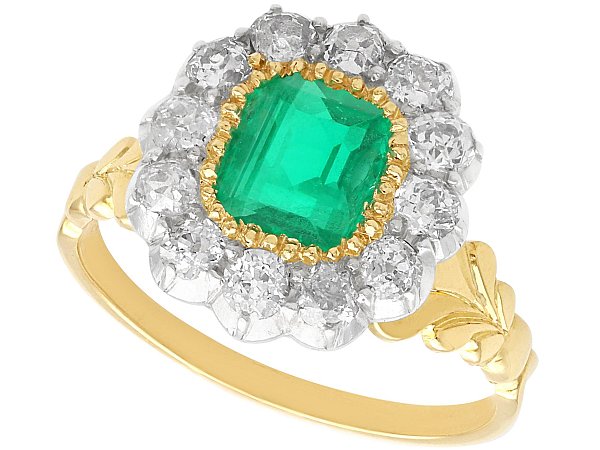 Gold Diamond Emerald Cluster Ring