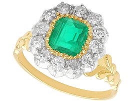Antique 1.31ct Emerald and Diamond, 18ct Yellow Gold Cluster Ring
