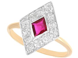 Antique Ruby and Diamond, 15ct Yellow Gold Dress Ring