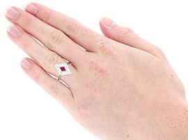 Wearing Image for Kite Shaped Diamond and Ruby Ring