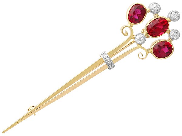 Antique Gold Ruby Brooch with Diamonds