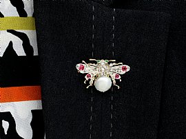 Wearing Image for Antique Bug Brooch with Gems