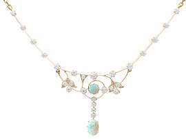 Late Victorian Opal Necklace with 2.54ct Diamonds in 14ct Yellow Gold