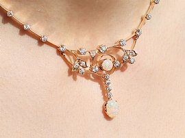 Opal Necklace on the Neck