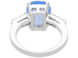White Gold Cushion Cut Sapphire Ring with Baguette Side Stones