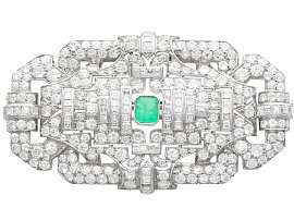 Art Deco Antique Emerald and Diamond Brooch in Platinum
