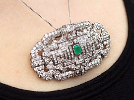 Diamond and Emerald Brooch on the Neck