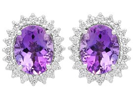 Vintage 3.50ct Amethyst Earrings with Diamonds in 9ct White Gold